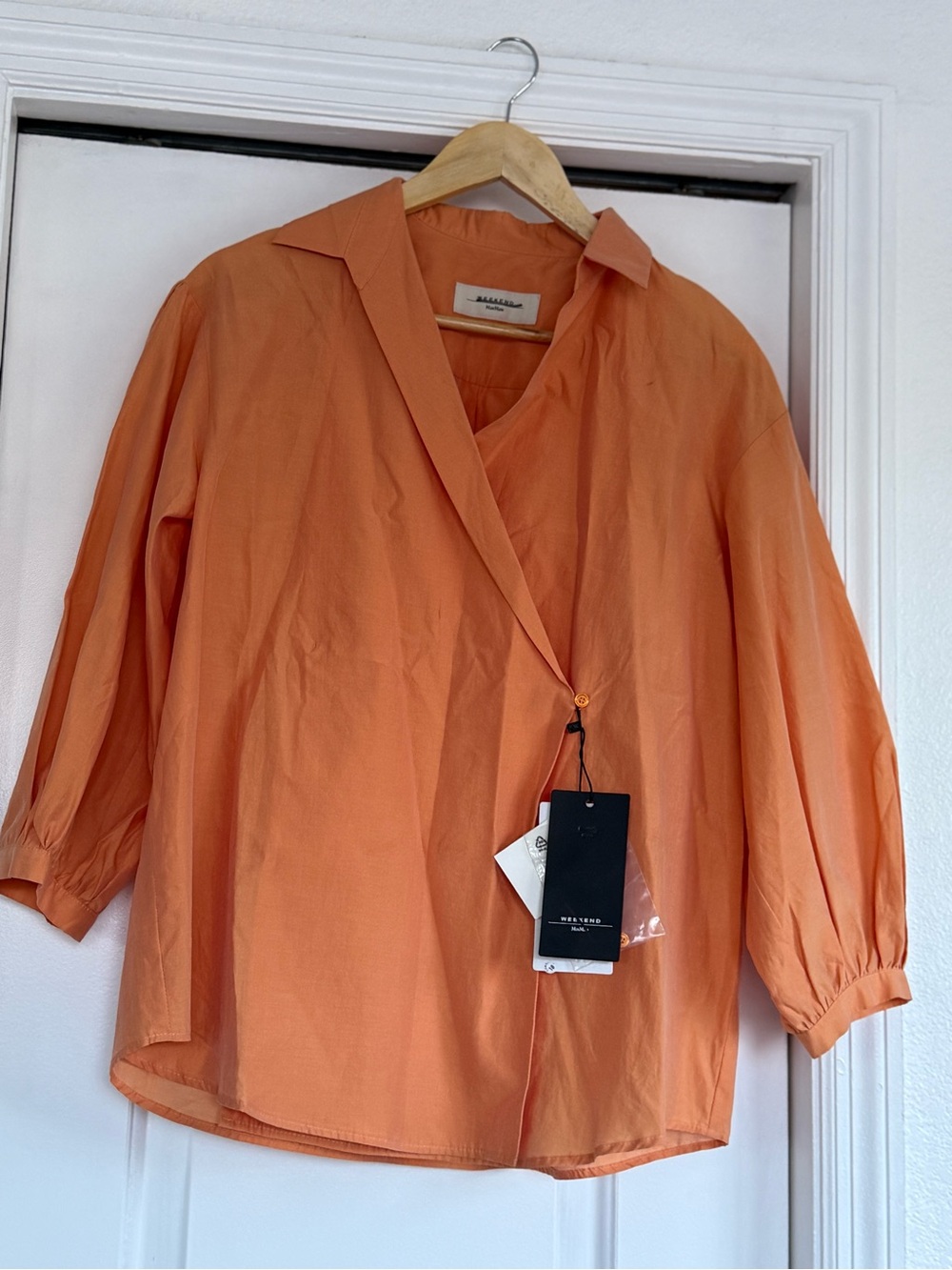 MaxMara Coral-Orange Lightweight Button-Front Blouse oversized S/M